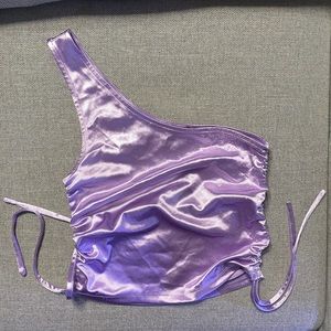 Asymmetrical Crop Top • Purple Satin Cropped Shirt